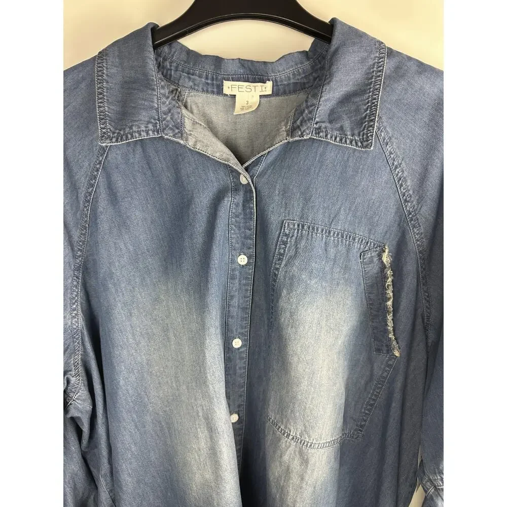 NWT Torrid Festi Denim Button-Up Shirt Blue Relaxed Tunic Top Plus Size 3 3X - Picture 5 of 12